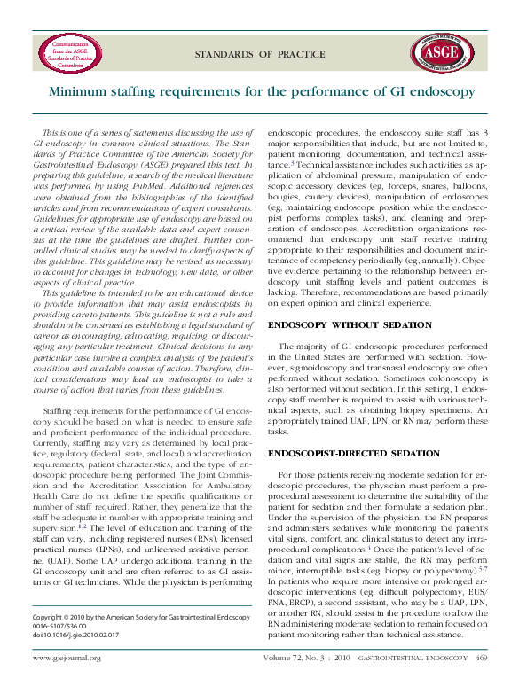 (PDF) Minimum staffing requirements for the performance of GI endoscopy