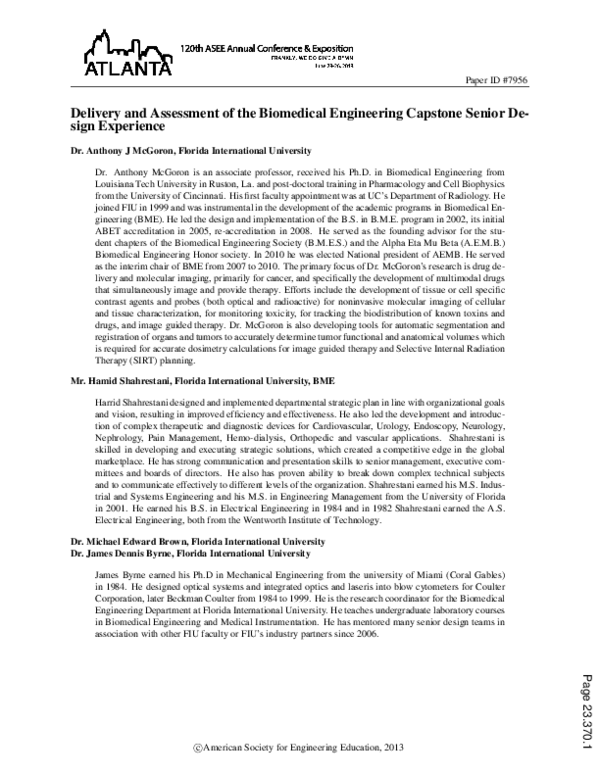 (PDF) Delivery and Assessment of the Biomedical Engineering Capstone ...