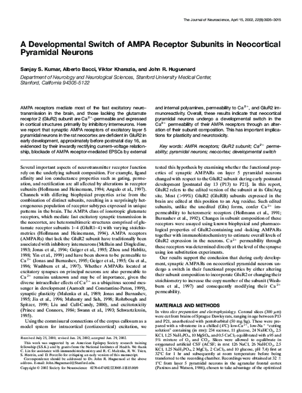 (PDF) A Developmental Switch of AMPA Receptor Subunits in Neocortical ...