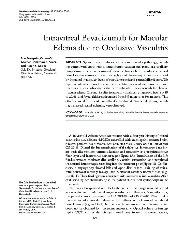 (PDF) Intravitreal Bevacizumab for Macular Edema due to Occlusive ...