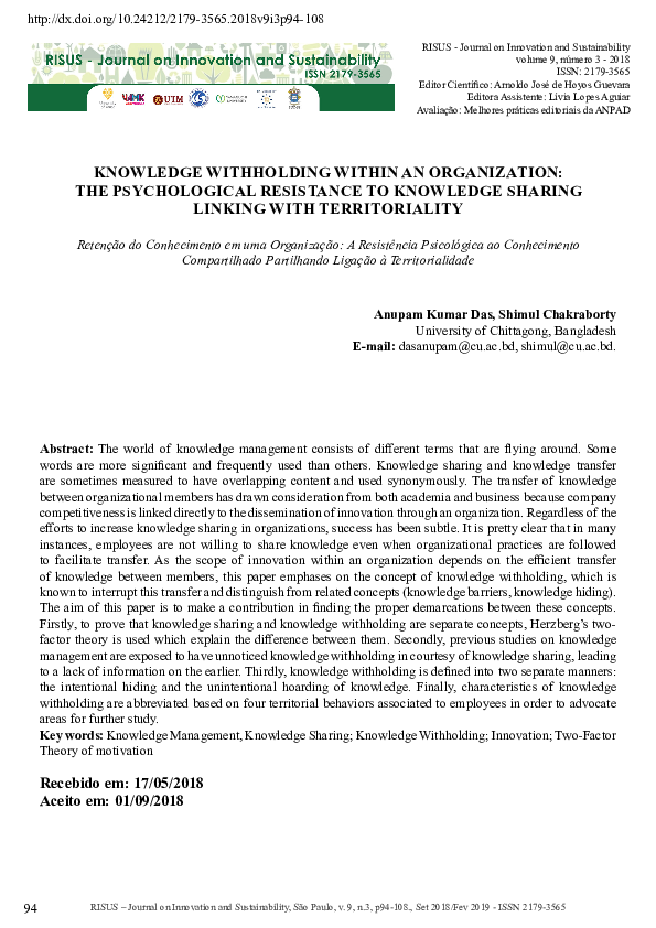 (PDF) Knowledge Withholding Within an Organization: The Psychological ...