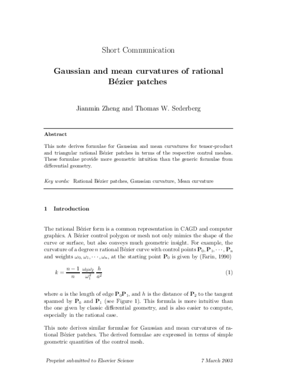 (PDF) Gaussian and mean curvatures of rational Bézier patches