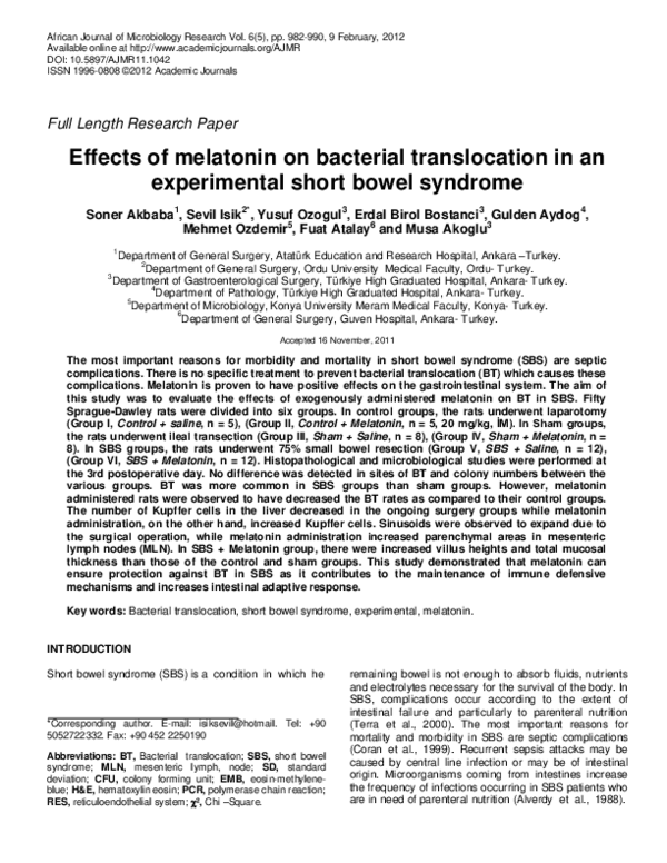 Image showcasing (PDF) Effects of melatonin on bacterial translocation in an ...