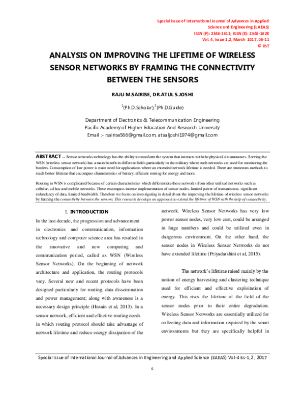 (PDF) Analysis on Improving the Lifetime of Wireless Sensor Networks by ...
