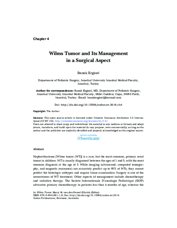 (PDF) Wilms Tumor and Its Management in a Surgical Aspect