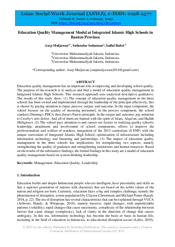 (PDF) Education Quality Management Model at Integrated Islamic High ...