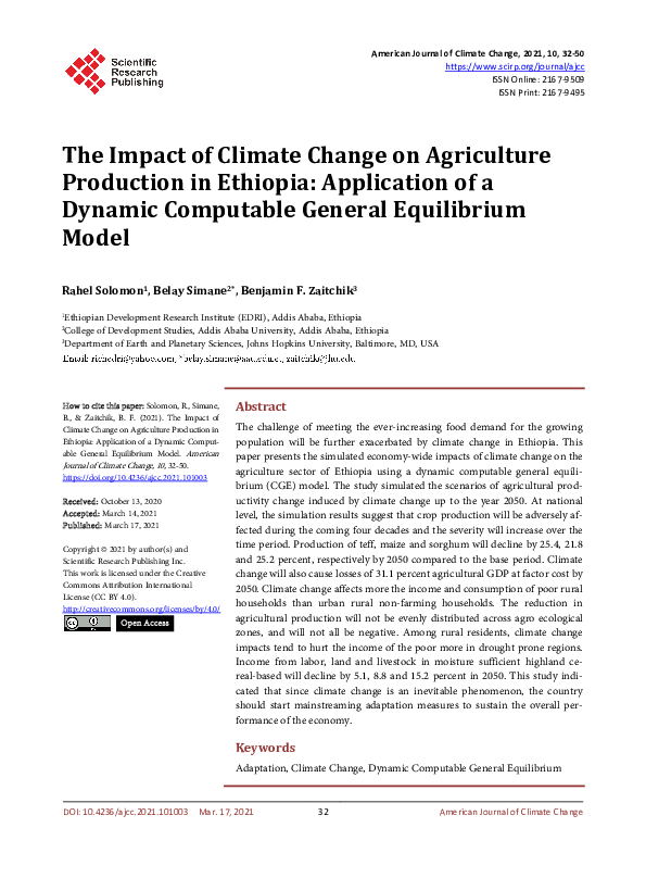(PDF) The Impact of Climate Change on Agriculture Production in ...