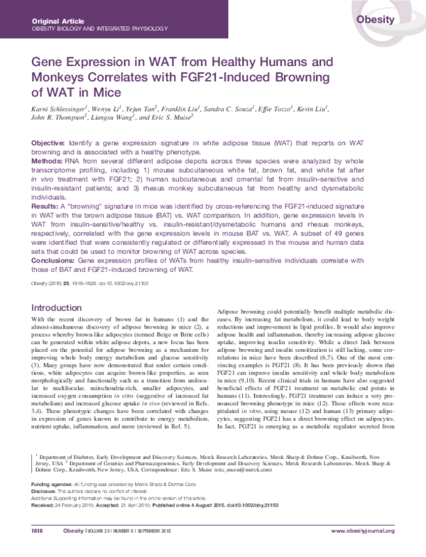 (PDF) Gene expression in WAT from healthy humans and monkeys correlates ...