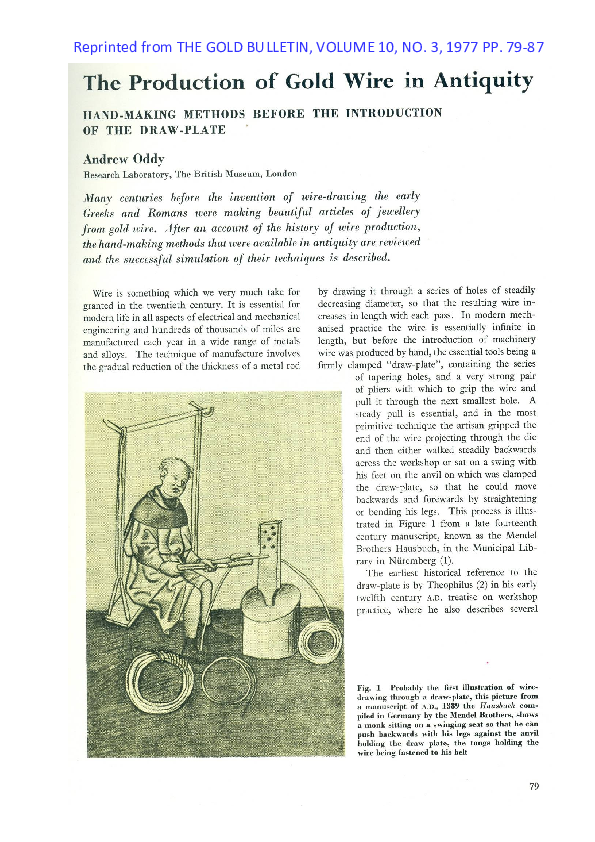 (DOC) The Production of Gold Wire in Antiquity HAND - MAKING METHODS ...