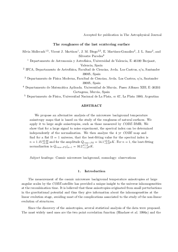 (PDF) The Roughness of the Last Scattering Surface