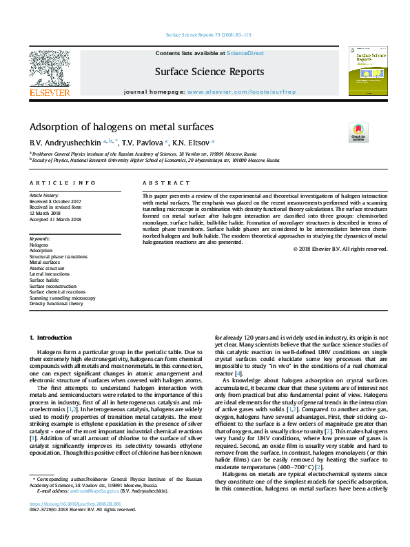 mascos Adsorption of halogens on metal surfaces - ScienceDirect
