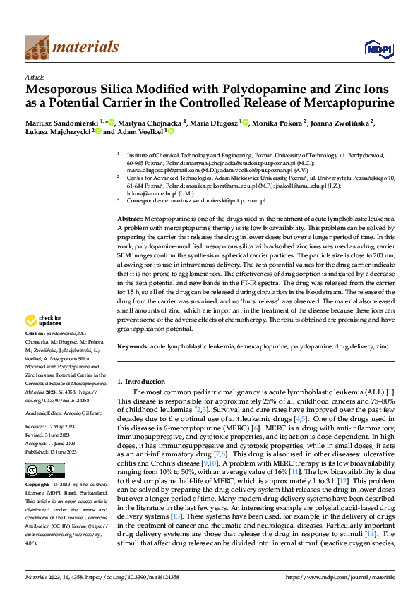(PDF) Mesoporous Silica Modified with Polydopamine and Zinc Ions as a ...