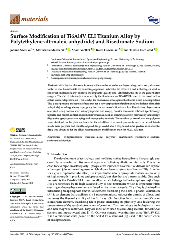 (PDF) Surface Modification of Ti6Al4V ELI Titanium Alloy by Poly ...