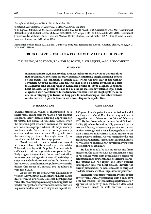 (PDF) Truncus Arteriosus in a 43 year old Male: Case Report | Myra ...