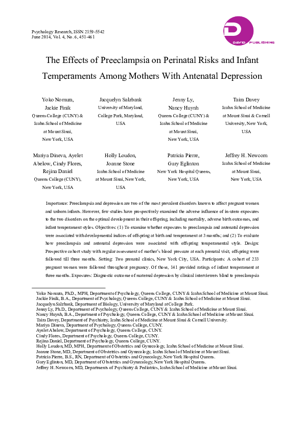(PDF) The Effects of Preeclampsia on Perinatal Risks and Infant ...