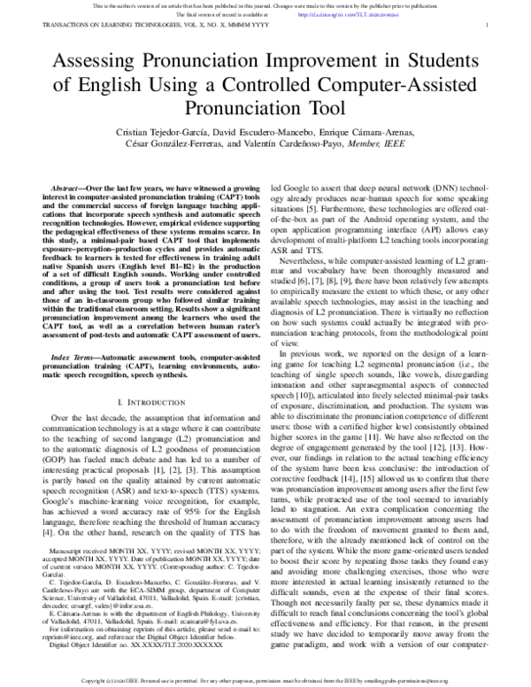 (PDF) Assessing Pronunciation Improvement in Students of English Using ...
