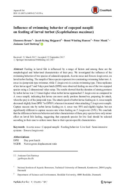 (PDF) Influence of swimming behavior of copepod nauplii on feeding of ...