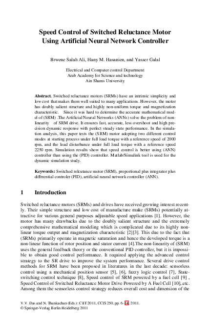 (PDF) Speed Control of Switched Reluctance Motor Using Artificial ...