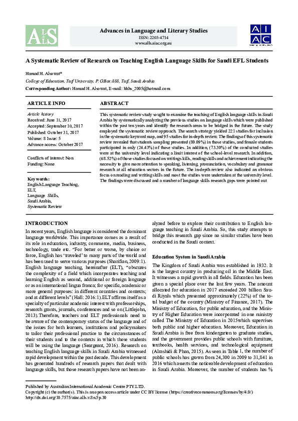 (PDF) A Systematic Review of Research on Teaching English Language ...