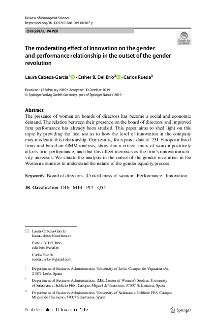 (PDF) The moderating effect of innovation on the gender and performance ...