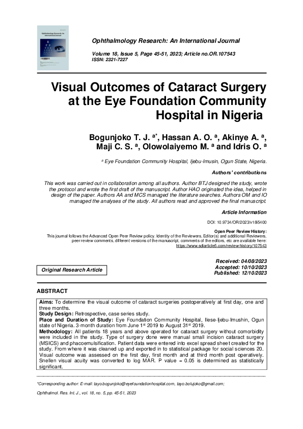 (PDF) Visual Outcomes of Cataract Surgery at the Eye Foundation ...