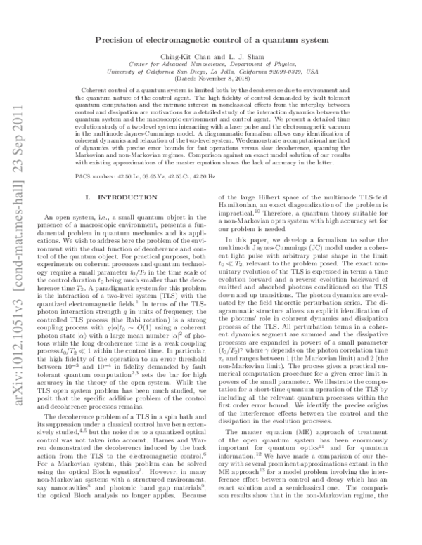 (PDF) Precision of electromagnetic control of a quantum system