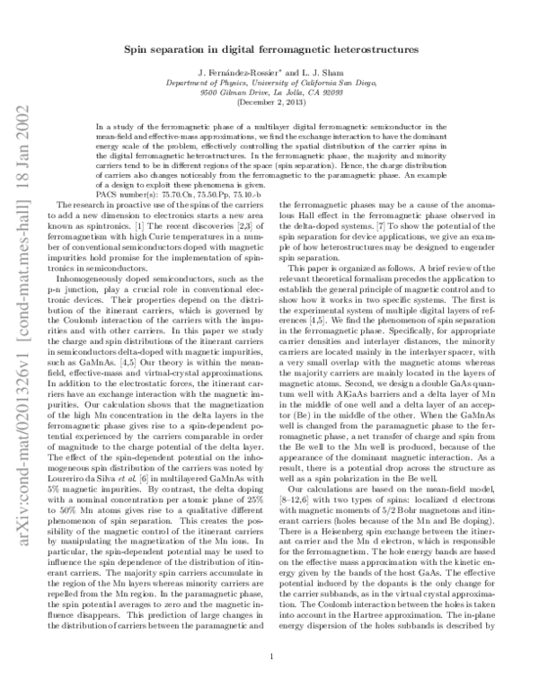 (PDF) Spin separation in digital ferromagnetic heterostructures