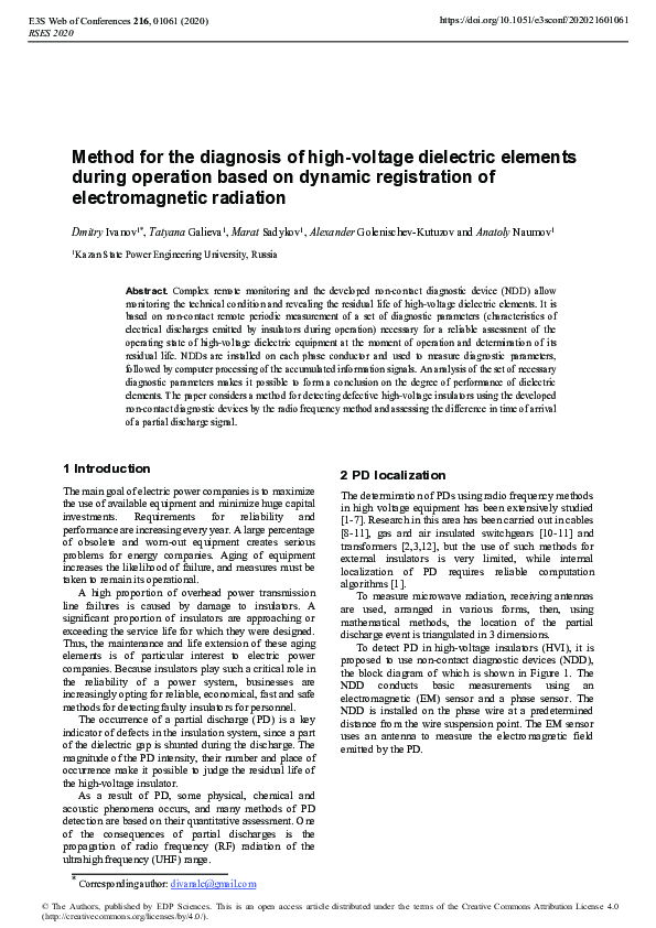 (PDF) Method for the diagnosis of high-voltage dielectric elements ...
