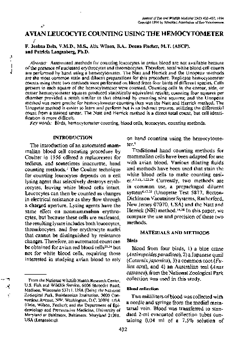 (PDF) Avian leucocyte counting using the hemocytometer