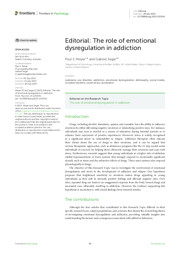 (PDF) Editorial: The role of emotional dysregulation in addiction