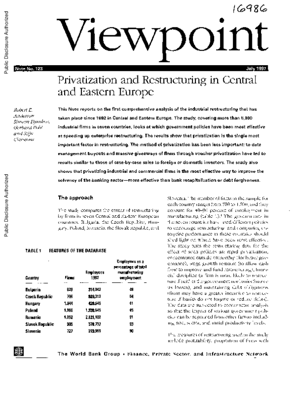 (PDF) Privatization and restructuring in Central and Eastern Europe