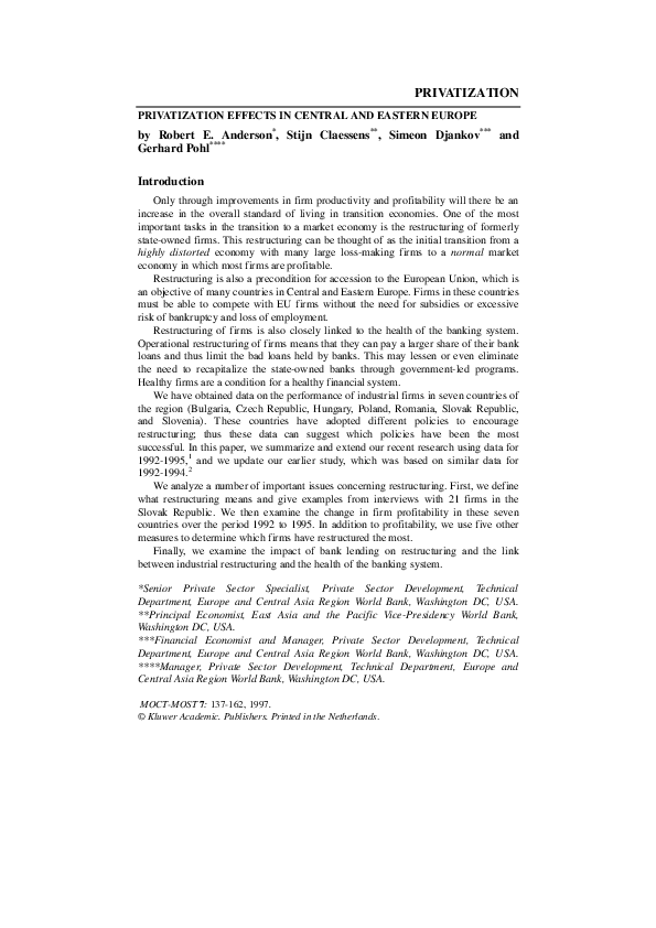 (PDF) Privatization Effects in Central and Eastern Europe