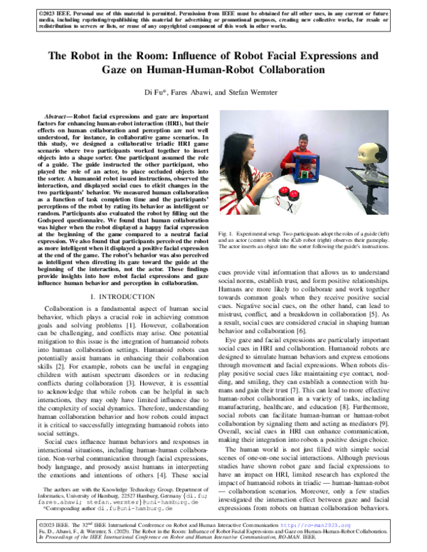 (PDF) The Robot in the Room: Influence of Robot Facial Expressions and ...