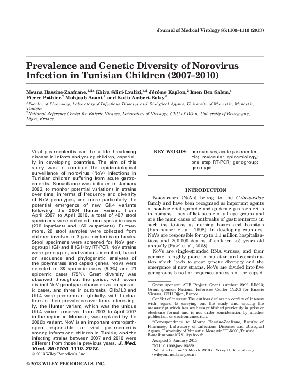 (PDF) Prevalence and genetic diversity of norovirus genogroup II in ...