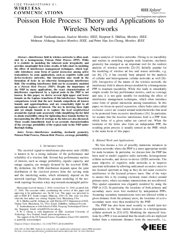 (PDF) Poisson Hole Process: Theory and Applications to Wireless Networks