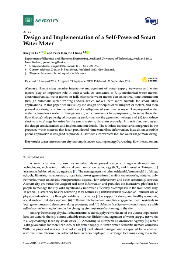 (PDF) Design and Implementation of a Self-Powered Smart Water Meter