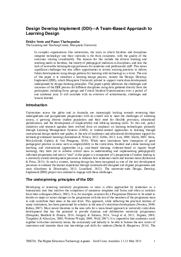 (PDF) Design Develop Implement (DDI)—A Team-Based Approach to Learning ...