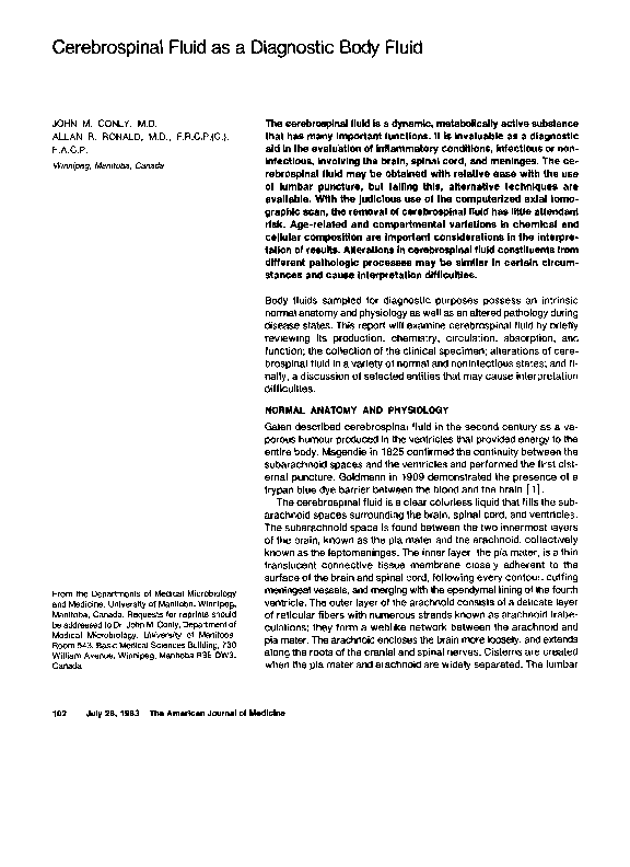 (PDF) Cerebrospinal fluid as a diagnostic body fluid