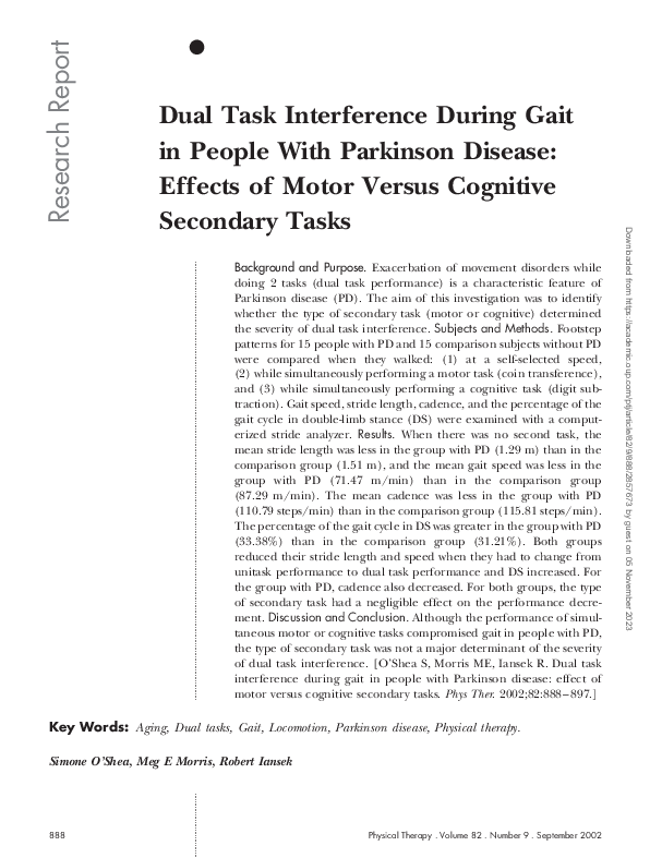 (PDF) Dual Task Interference During Gait in People With Parkinson ...