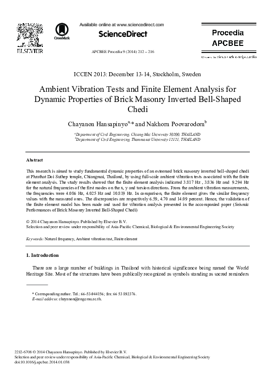 (PDF) Ambient Vibration Tests and Finite Element Analysis for Dynamic ...
