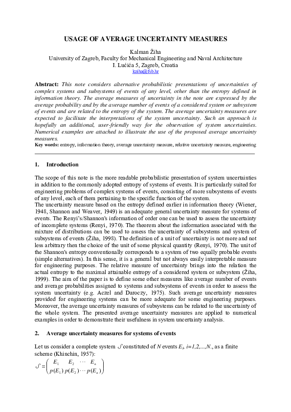 (PDF) Usage of average uncertainty measures