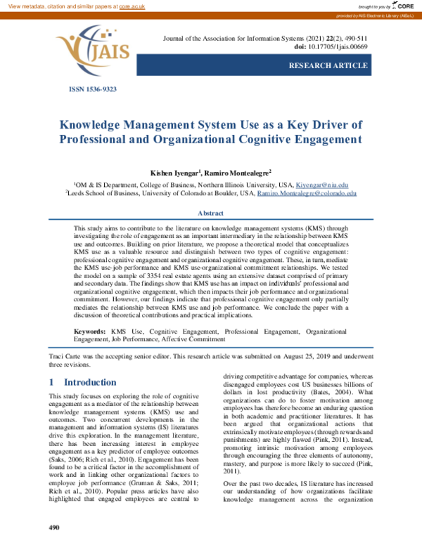 (PDF) Knowledge Management System Use as a Key Driver of Professional ...