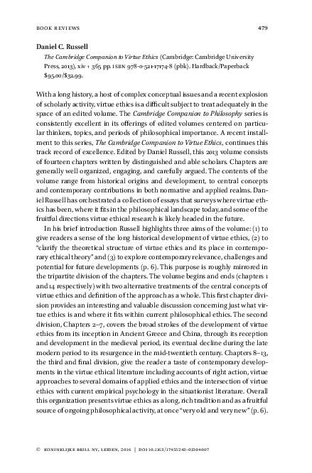 (PDF) The Cambridge Companion to Virtue Ethics, written by Daniel C ...