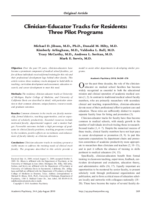 Pdf Clinician Educator Tracks For Residents Three Pilot Programs