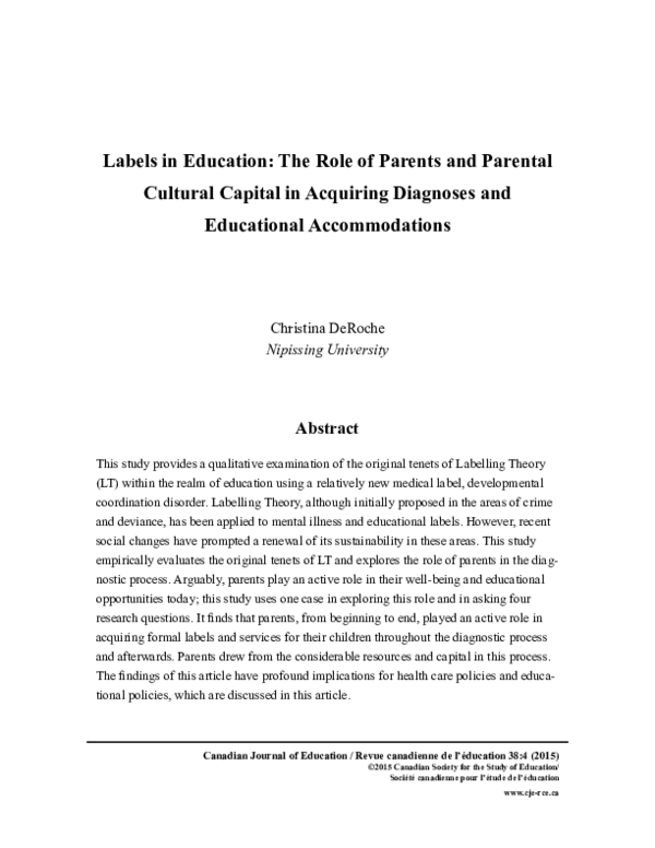 (PDF) Labels in Education: The Role of Parents and Parental Cultural ...