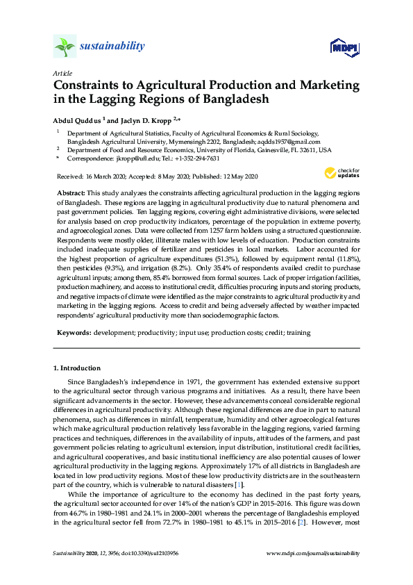 (PDF) Constraints to Agricultural Production and Marketing in the ...
