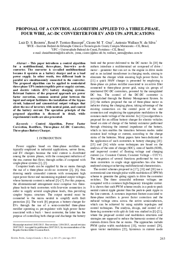 (PDF) Proposal of a Control Algorithm Applied to a Threephase, Four ...
