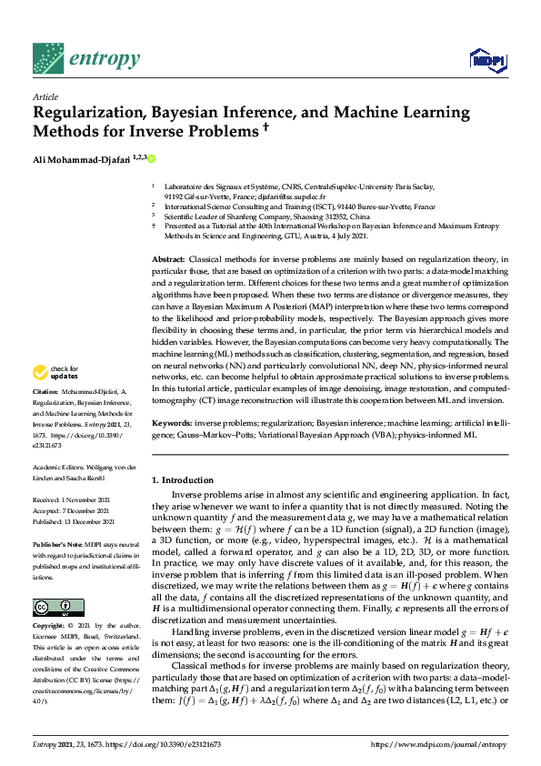 (PDF) Regularization, Bayesian Inference, and Machine Learning Methods ...