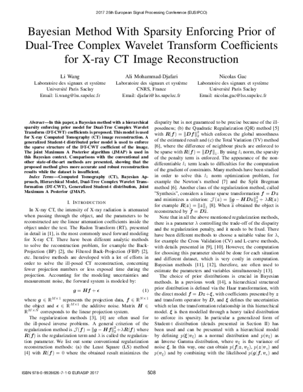 (PDF) Bayesian method with sparsity enforcing prior of dual-tree ...