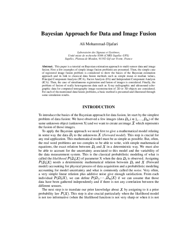 (PDF) A Bayesian Approach for Data and Image Fusion